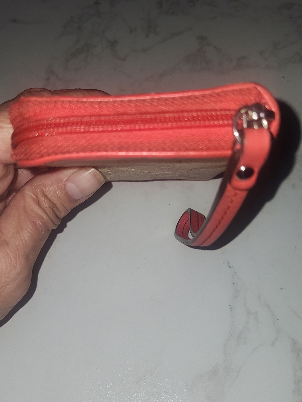 Coach Signature Canvas Wristlet in Tan and coral Pink - Picture 8 of 13